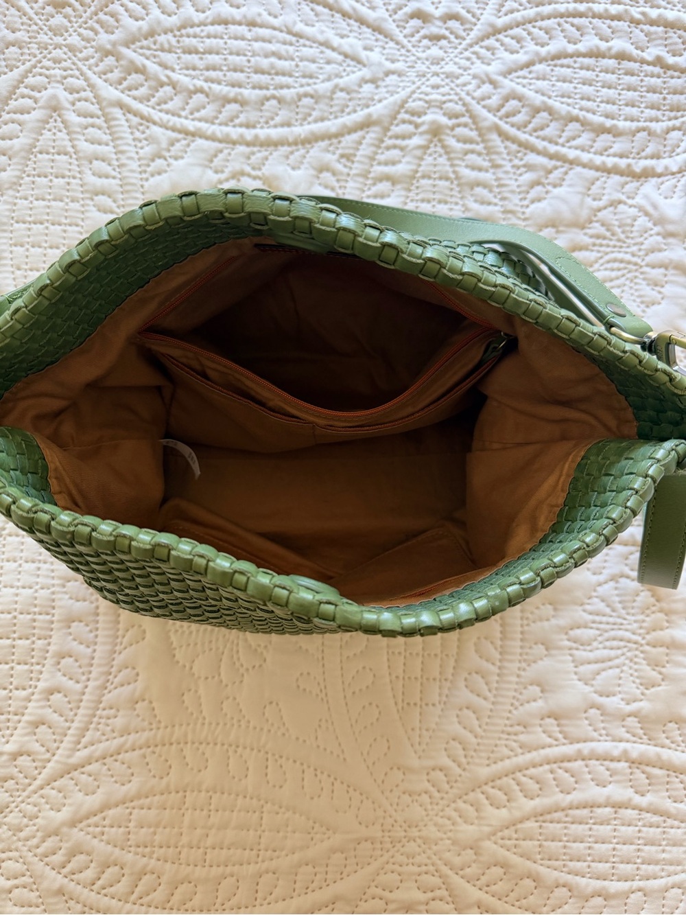 HOBO Woven Leather Crossbody/Shoulder Bag Olive Green - Picture 9 of 12